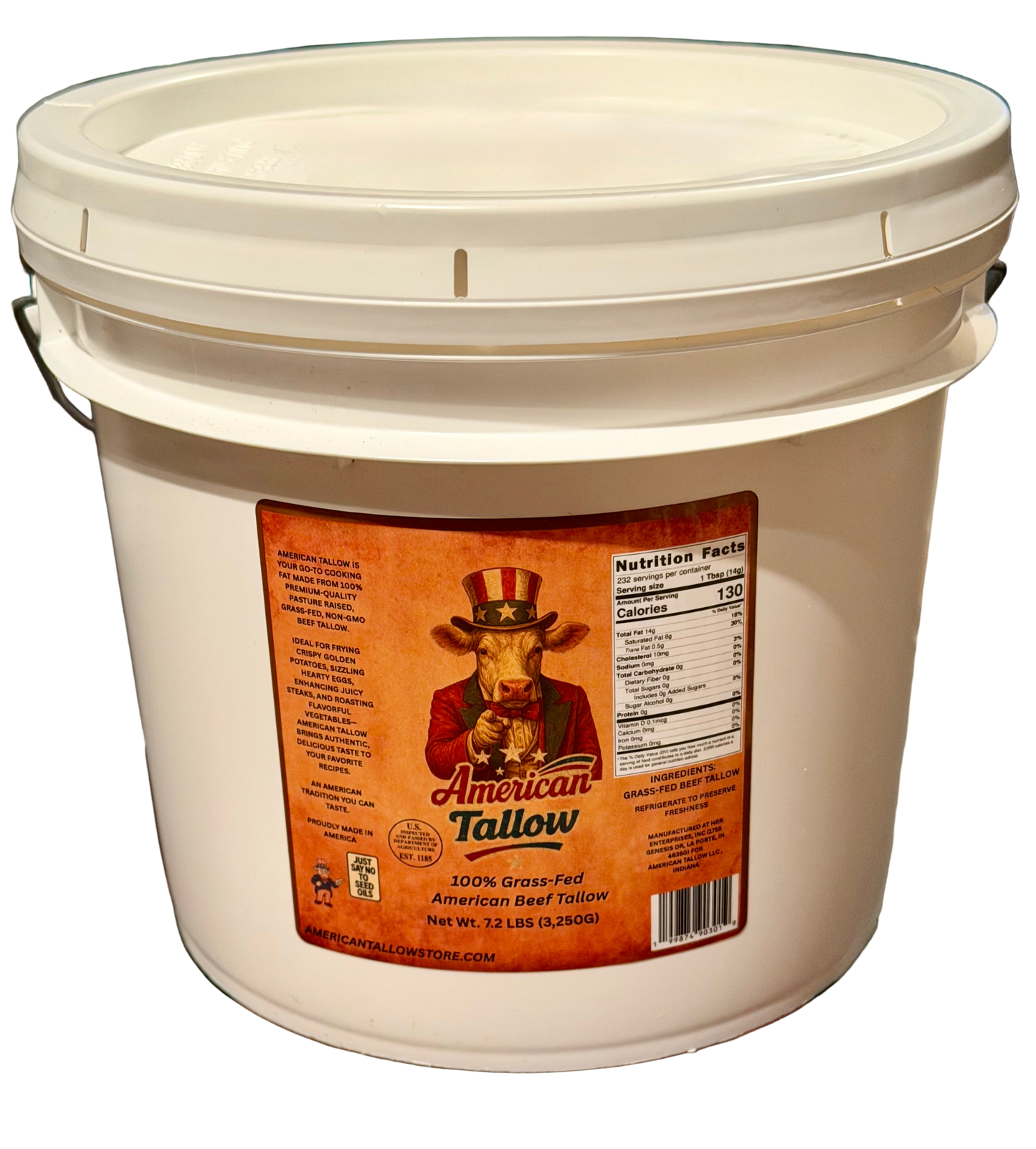 American Tallow 1 Gallon (7.2 lbs) 100% Grass-Fed Beef Tallow – Bulk, Pasture-Raised, Non-GMO, All-Natural Cooking Fat