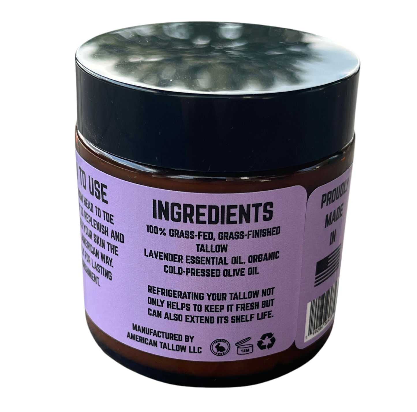 American Tallow Skin Cream  Liberty Lavender Whipped Tallow Cream 4 oz Glass Jar