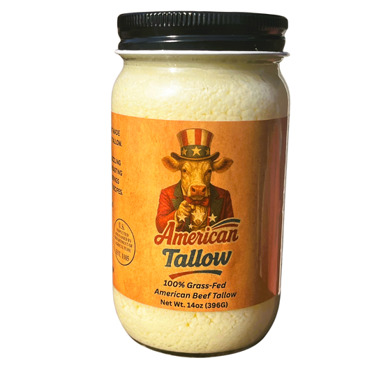 American Tallow, 100% Grass-Fed, Pasture-Raised, Non-GMO American Beef Tallow 14 oz Glass Jar