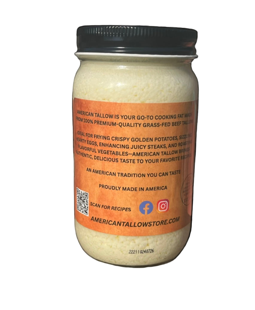 American Tallow, 100% Grass-Fed, Pasture-Raised, Non-GMO American Beef Tallow 14 oz Glass Jar