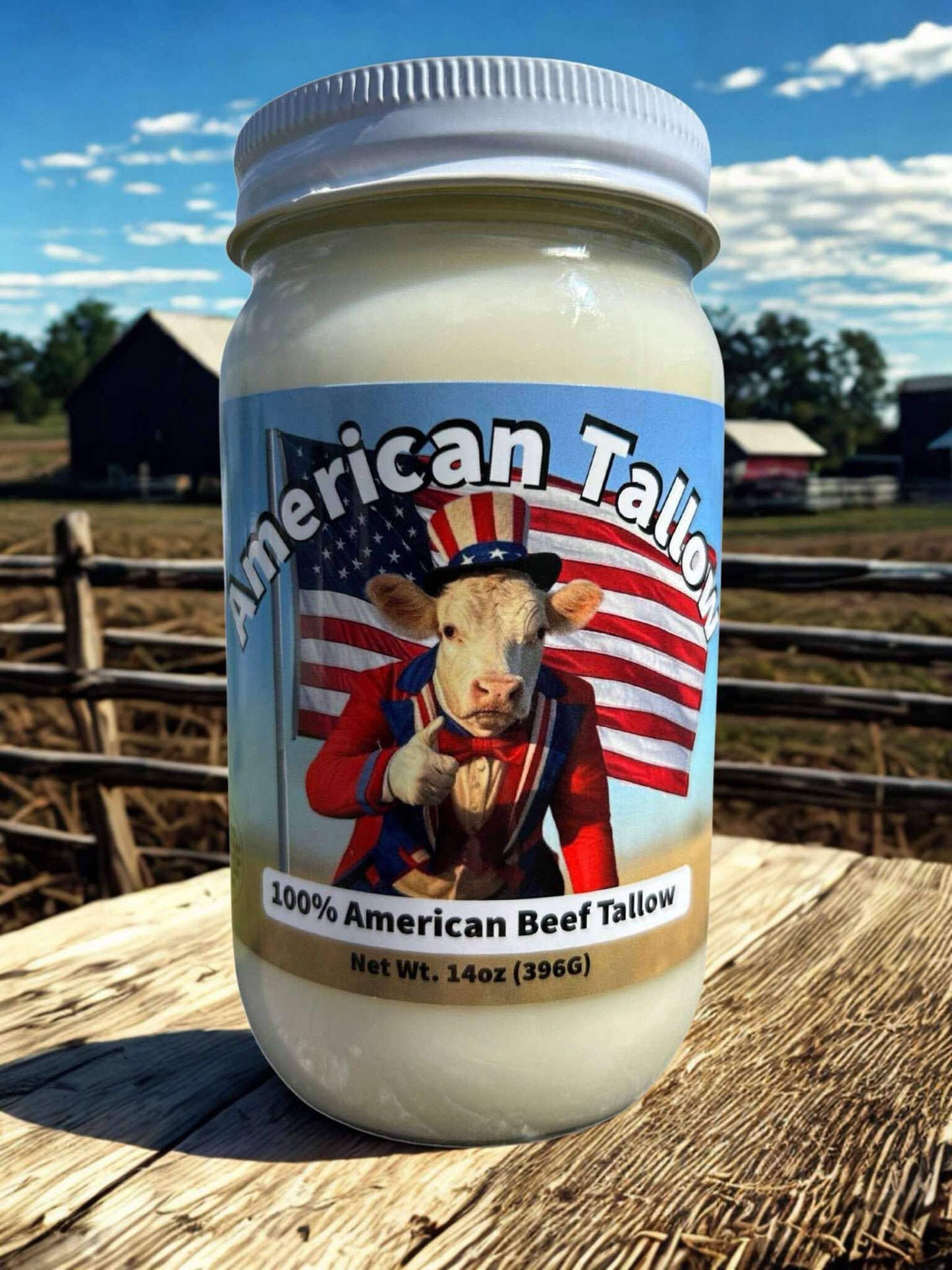 AMERICAN TALLOW Pure Beef Tallow, 14 oz Jar, USA Made, All-Natural Cooking Fat
