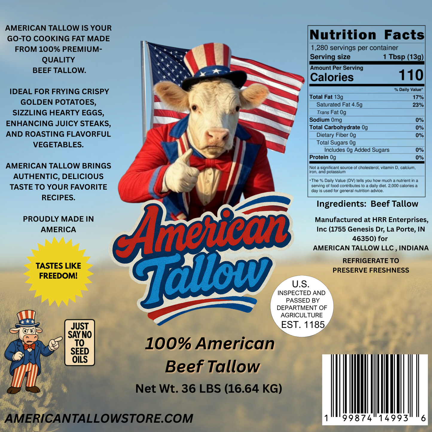 5 Gallon Bucket (36lbs) American Tallow 100% Pure Beef Tallow