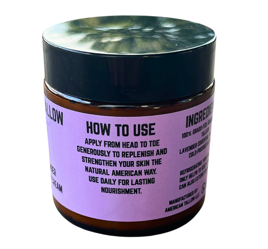 American Tallow Skin Cream  Liberty Lavender Whipped Tallow Cream 4 oz Glass Jar