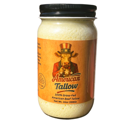 American Tallow, 100% Grass-Fed, Pasture-Raised, Non-GMO American Beef Tallow 14 oz Glass Jar
