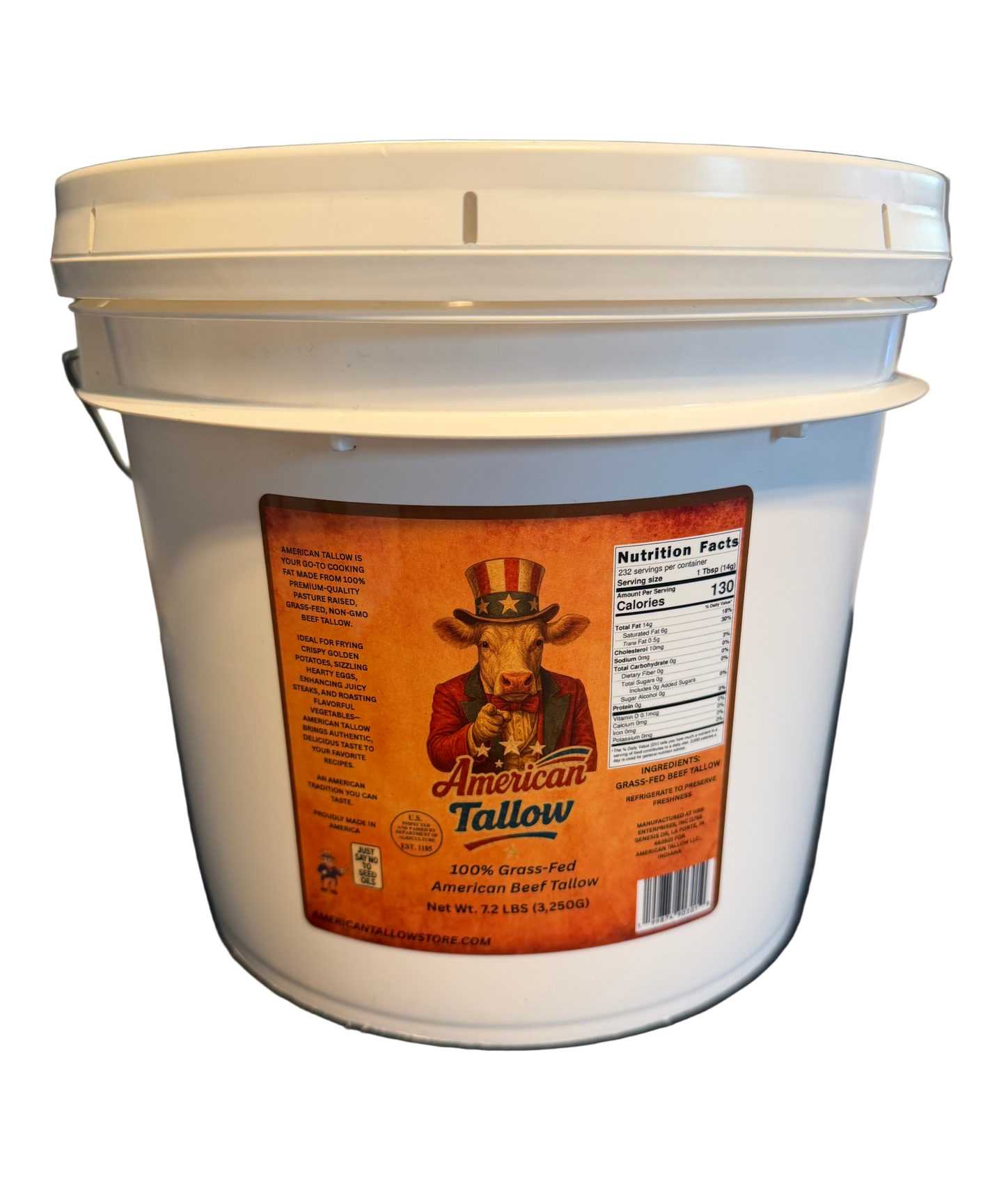 American Tallow 1 Gallon (7.2 lbs) 100% Grass-Fed Beef Tallow – Bulk, Pasture-Raised, Non-GMO, All-Natural Cooking Fat