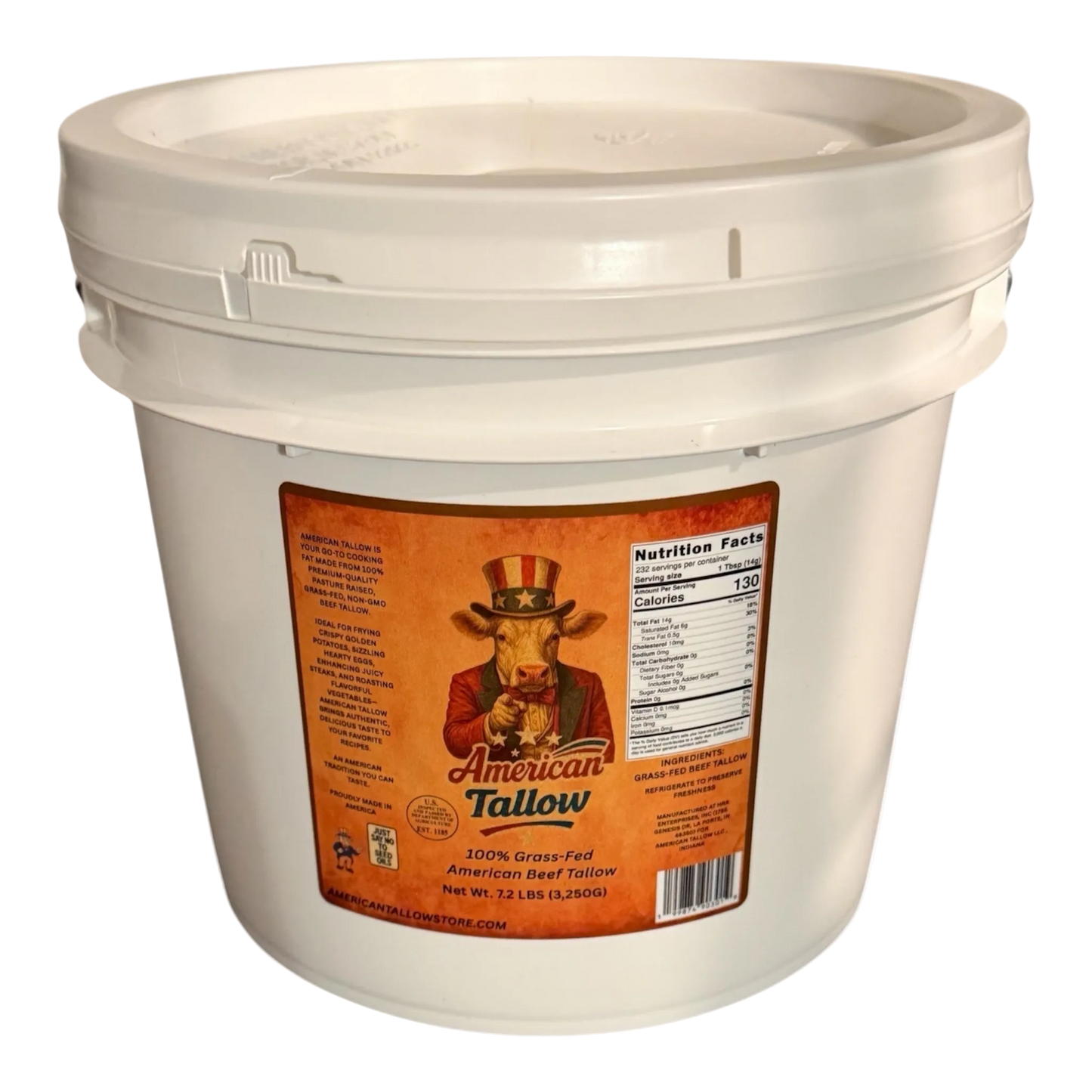 100% Grass-Fed American Beef Tallow – 1 Gallon (7.2 lb Bulk Bucket) – Pasture-Raised & Non-GMO