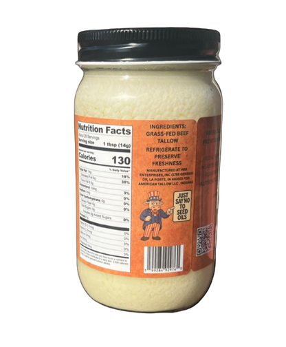 American Tallow, 100% Grass-Fed, Pasture-Raised, Non-GMO American Beef Tallow 14 oz Glass Jar