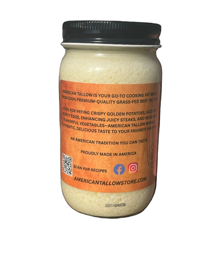 American Tallow, 100% Grass-Fed, Pasture-Raised, Non-GMO American Beef Tallow 14 oz Glass Jar