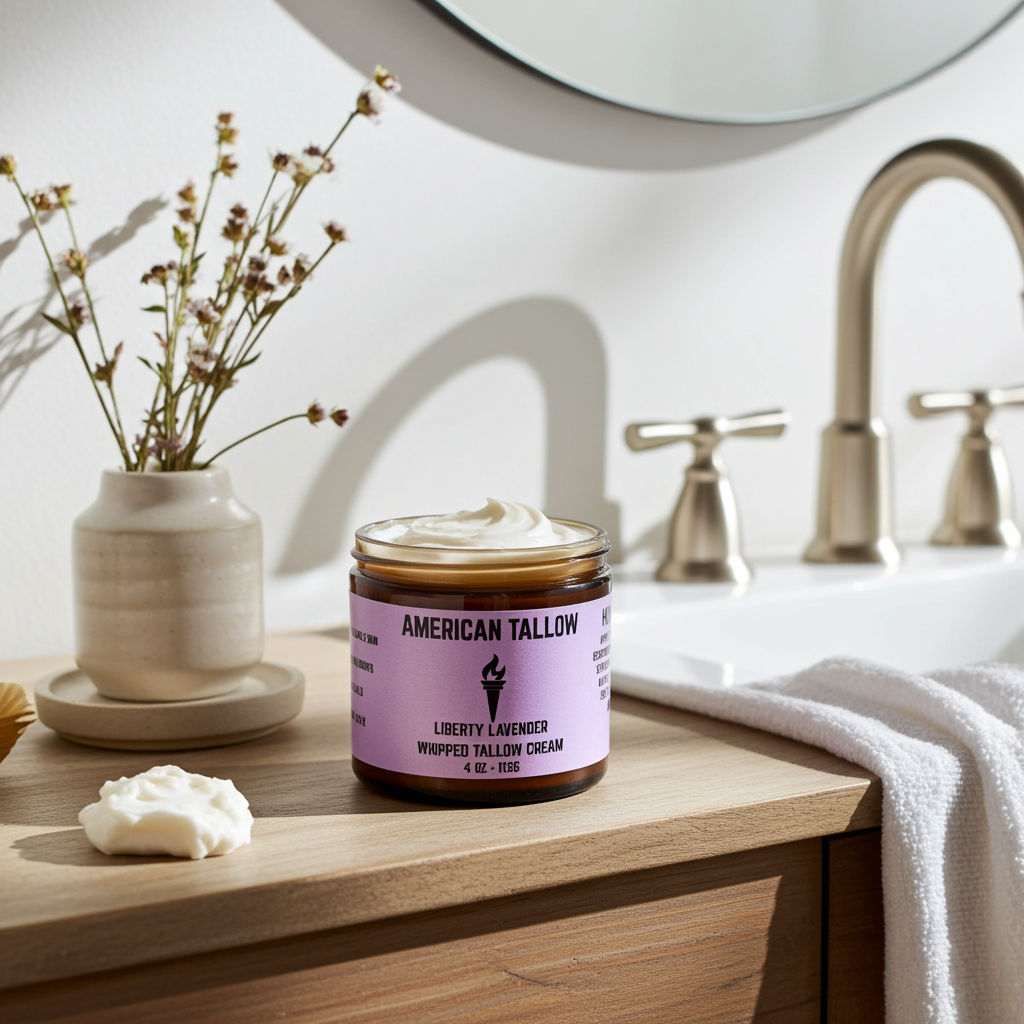 American Tallow Skin Cream  Liberty Lavender Whipped Tallow Cream 4 oz Glass Jar