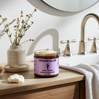 American Tallow Skin Cream  Liberty Lavender Whipped Tallow Cream 4 oz Glass Jar